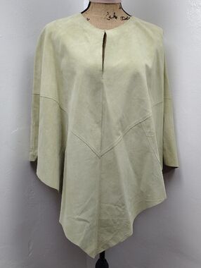 Bernardo Women's Green Sage Suede Leather Poncho, Jacket. One Size Fits All